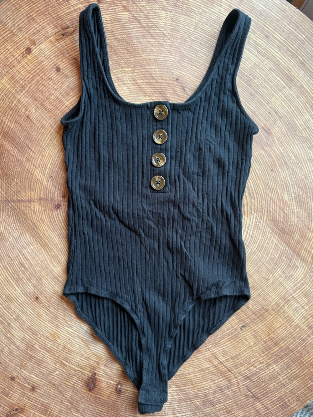 Heart Hips Black Ribbed Front-Button Bodysuit - Size Small